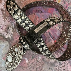 Black rhinestone silver belt lg